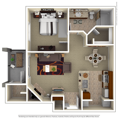 Floor plan for 1 bed, 1 bath, 707 sqft